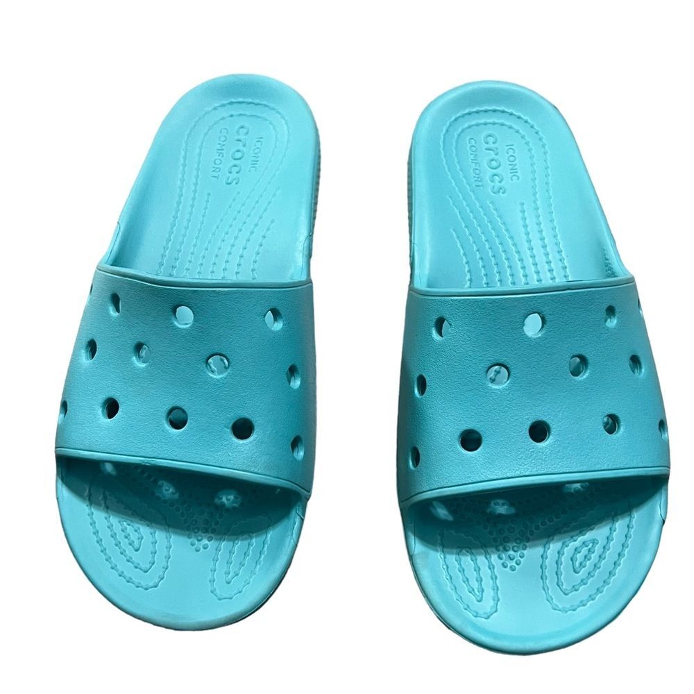 Crocs Teal Slip On Flat Sandals Size 8